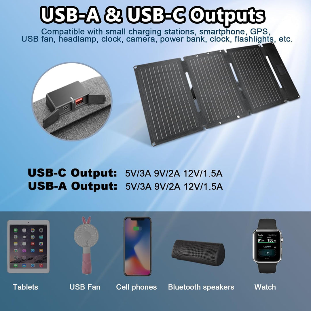 30W Tragbares Solar-Ladegerät mit 2 Ports(USB-C/USB-A), IP65 Wasserdicht, Solarpanel Faltbar Camping