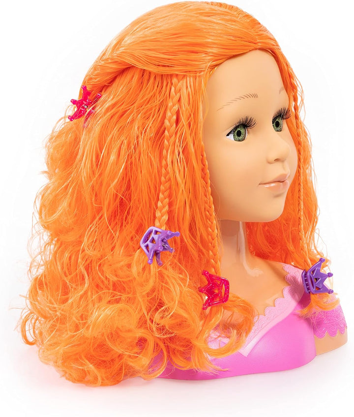 Bayer Design 90088BO Frisierkopf Charlene Super Model mit Haarzubehör, Schminke, rot orange, Rot Ora