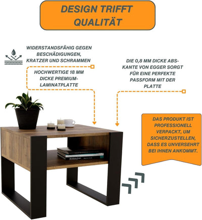 CraftPAK Wohnzimmer Tisch für Couch aus hochwertigem Holz, Stabiler & moderner Couchtisch mit zusätz