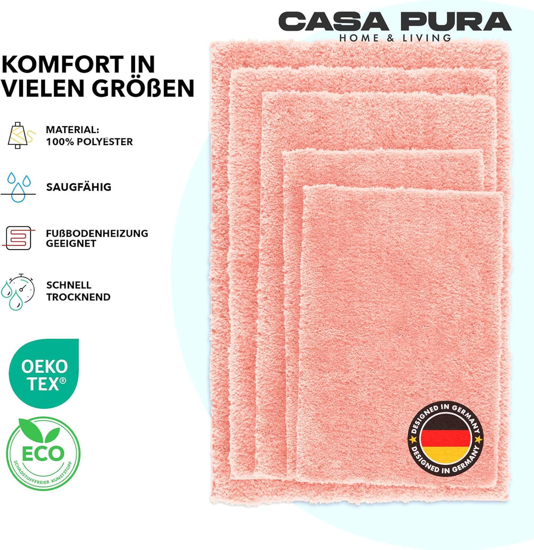 casa pura Badematte Rosa weicher, Flauschiger Badezimmerteppich in Shaggy Optik, Badvorleger rutschf