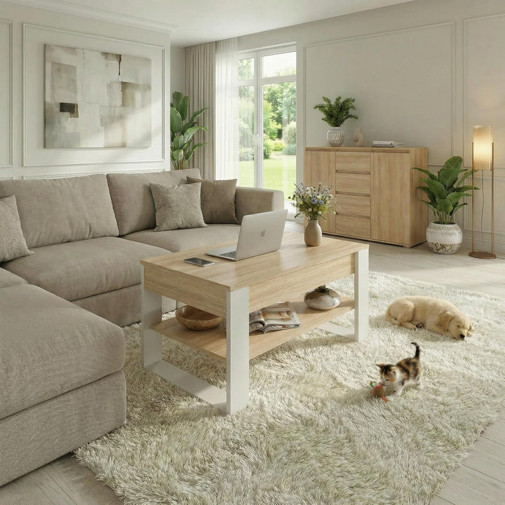 Couchtisch höhenverstellbar mit Stauraum - Couchtische - Wohnzimmertisch klappbar - höhenverstellbar
