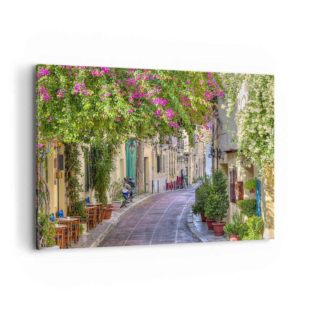 Bilder auf Leinwand 100x70cm Leinwandbild Strasse dekoration blumen griechenland Gross Wanddeko Bild