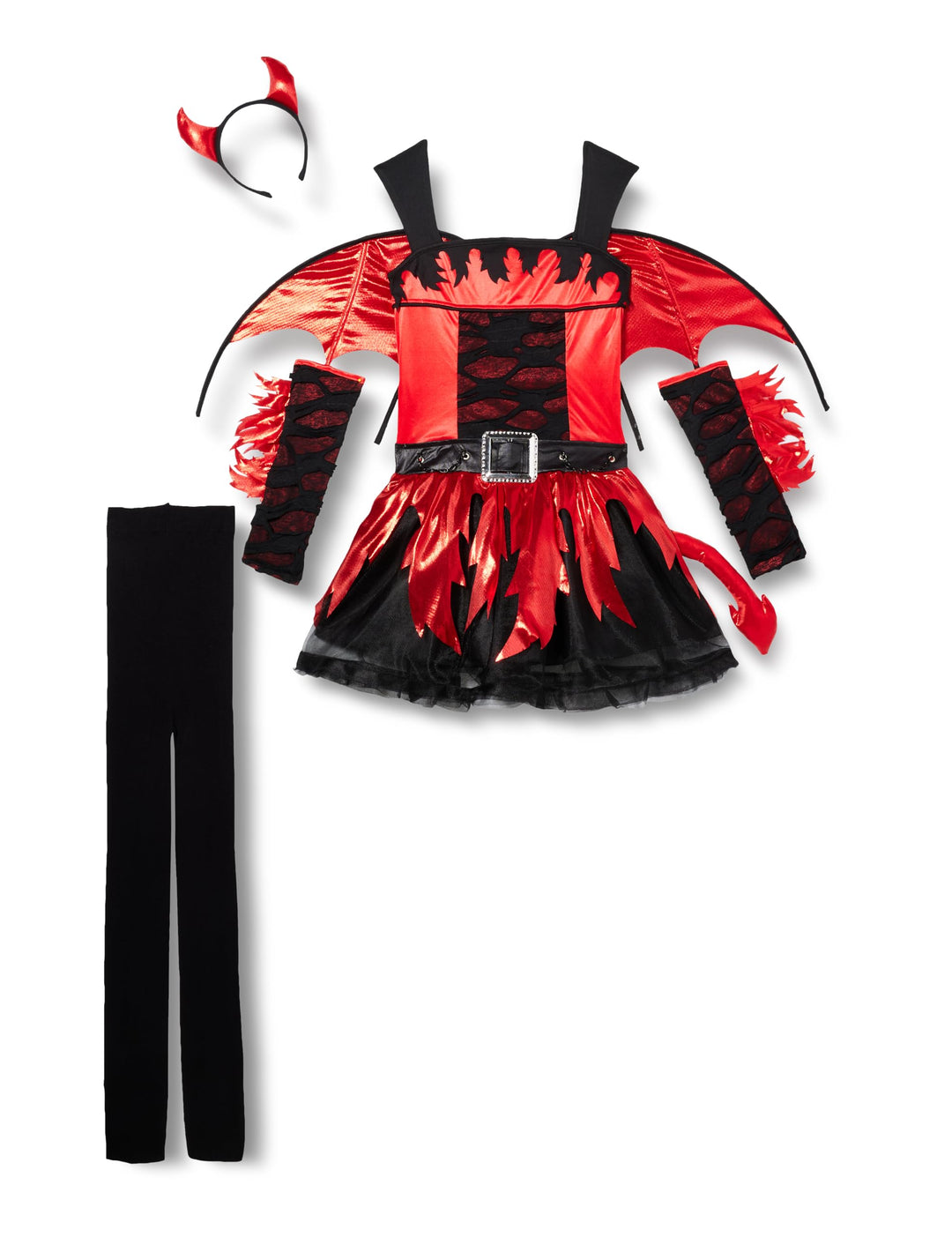Amscan - Kinderkostüm Teufelin, Kleid mit Schwanz, Flügel, Armstulpen, Haarreif, Leggings, Teufel, D