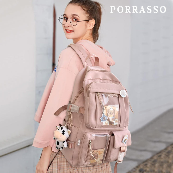 PORRASSO Mädchen Schulrucksack Süsser Schultasche Schüler Rucksäcke Teenager Nylon Daypack Damen Sch