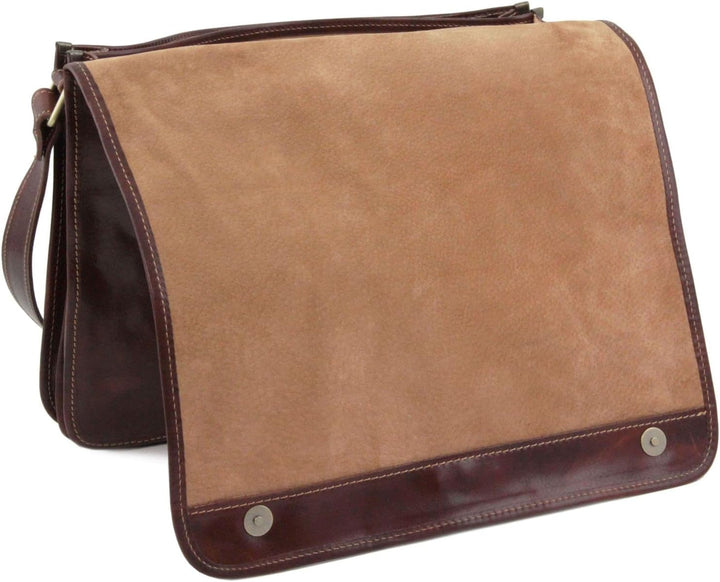 Tuscany Leather Messenger double Tasche mit Laptopfach aus Leder Braun, Braun