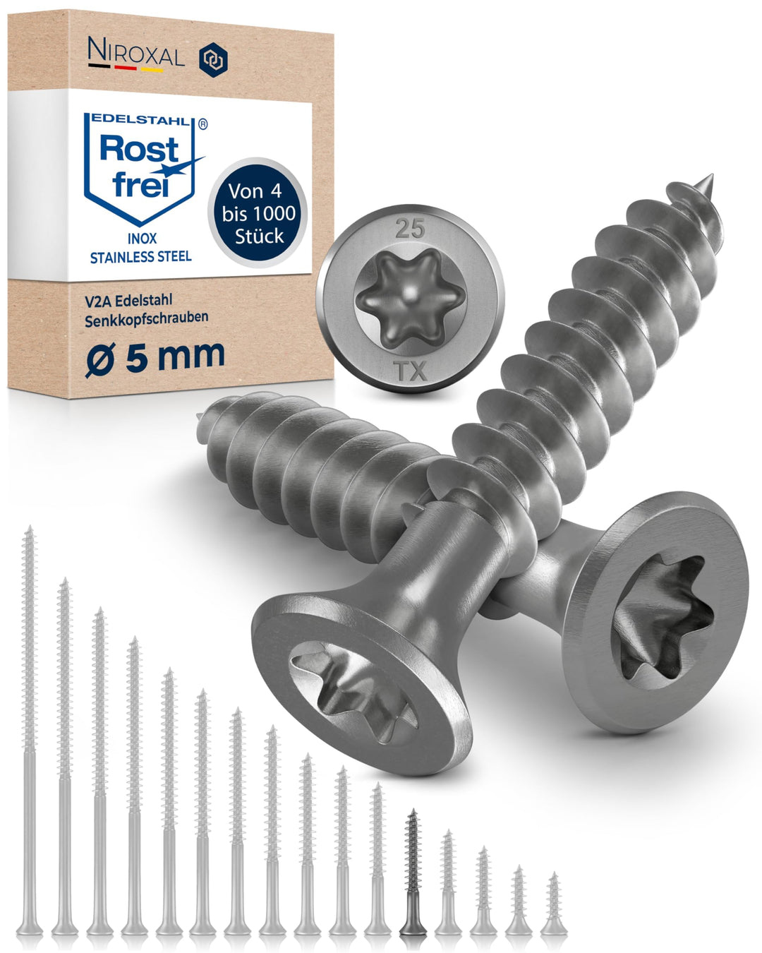 Holzschrauben Torx Schrauben 5x35 Edelstahl V2A rostfrei Spanplattenschrauben für Holz Teilgewinde 5