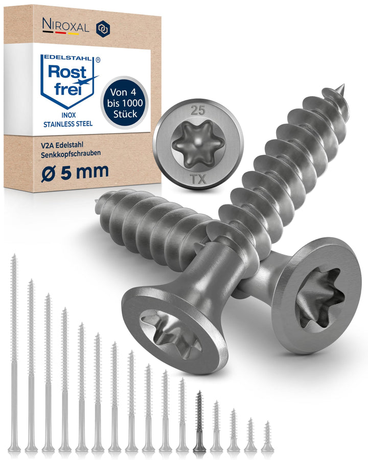 Holzschrauben Torx Schrauben 5x35 Edelstahl V2A rostfrei Spanplattenschrauben für Holz Teilgewinde 5