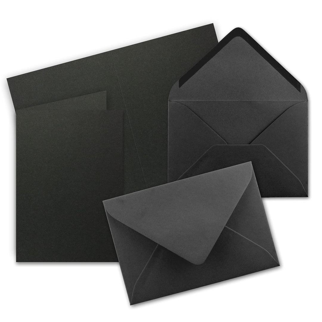 Faltkarten SET mit Brief-Umschlägen DIN A6 / C6 in Schwarz - 75 Sets - 14,8 x 10,5 cm - Serie Farben