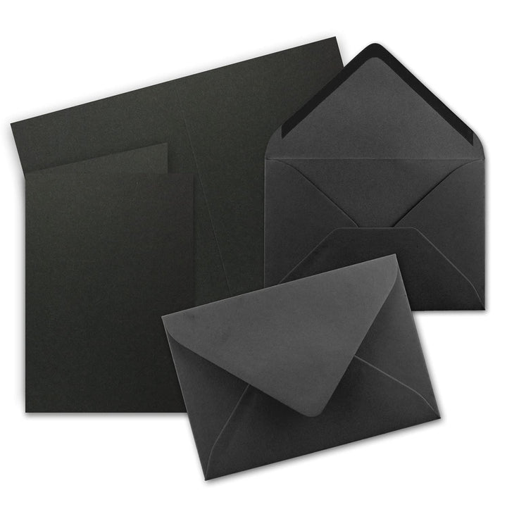 Faltkarten SET mit Brief-Umschlägen DIN A6 / C6 in Schwarz - 75 Sets - 14,8 x 10,5 cm - Serie Farben