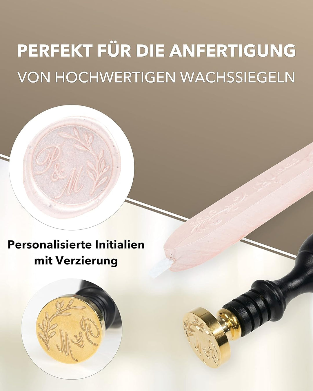 gravurART Siegelset Siegelstempel personalisiert incl. 2 Stangen Siegelwachs u. Gold/Silberhighlight