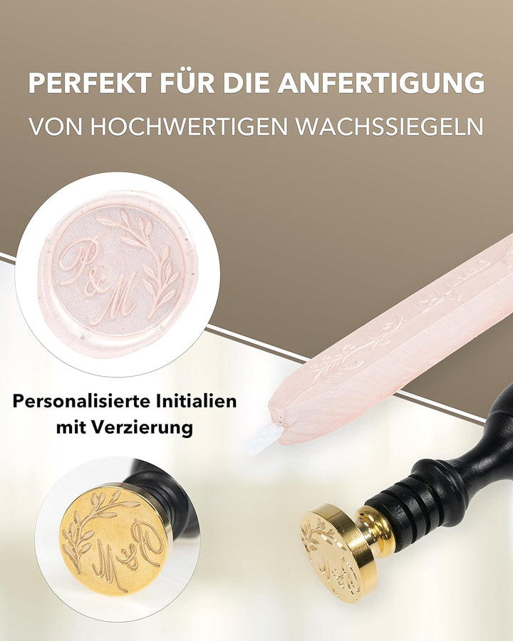 gravurART Siegelset Siegelstempel personalisiert incl. 2 Stangen Siegelwachs u. Gold/Silberhighlight
