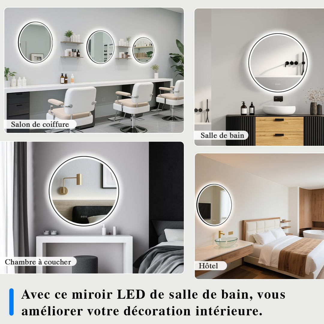 Badspiegel mit Beleuchtung 80cm - LED-Badezimmer-Spiegel Rund mit Bluetooth, Beschlagfrei, Touch-Sch