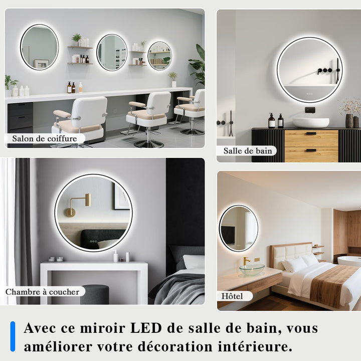 Badspiegel mit Beleuchtung 80cm - LED-Badezimmer-Spiegel Rund mit Bluetooth, Beschlagfrei, Touch-Sch
