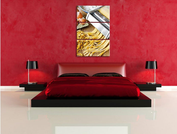 Pixxprint Nudelmaschine Pasta Italia als Leinwandbild | Grösse: 3 Teilig (120x80) | Wandbild| Kunstd