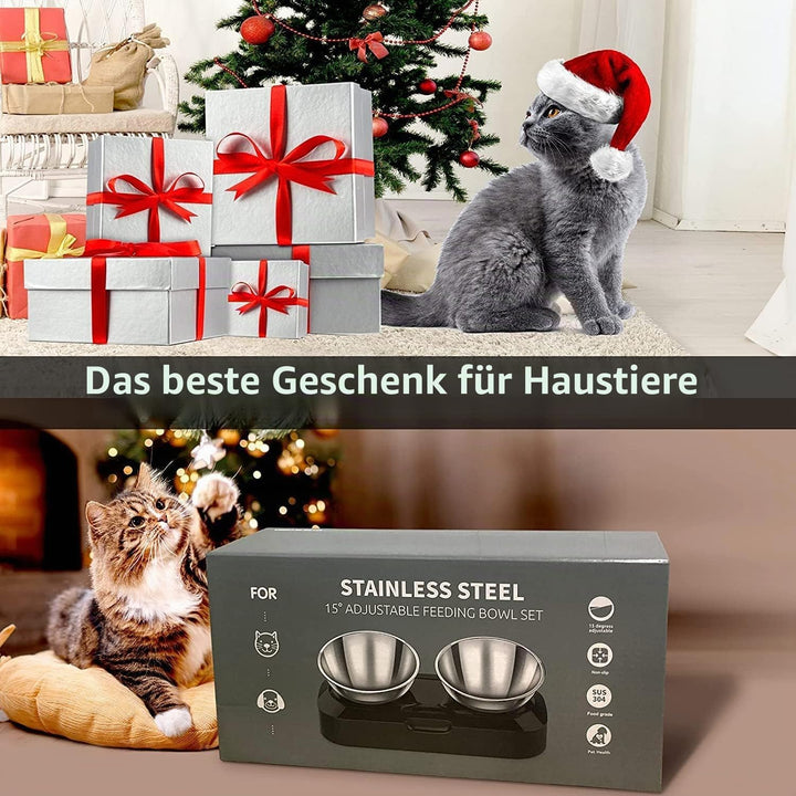 PewinGo Katzennapf-15°Kipphals-Schutzschale Edelstahl Lebensmittelqualität, Maschinenwaschbar,rutsch