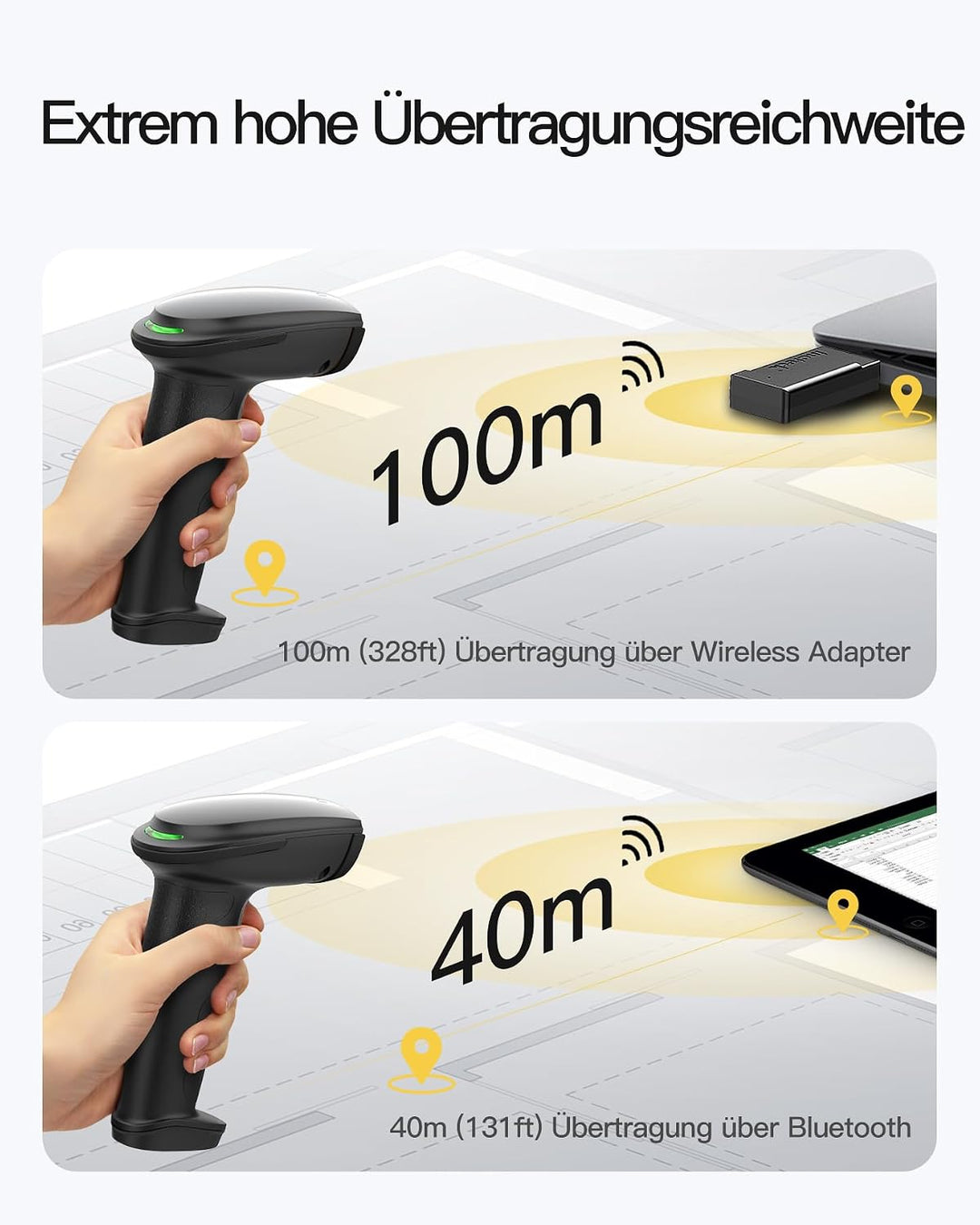 Inateck Barcode Scanner Kabellos, 1D 2D QR Code Scanner, BCST-23 Dunkelgrau | 3-in-1 mit Bluetooth,