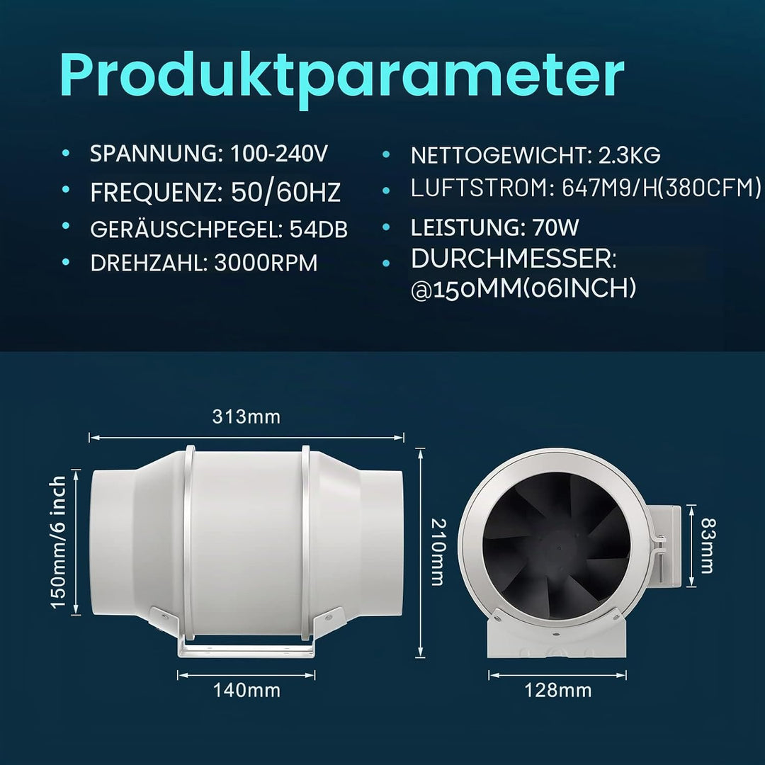 HG Power Inline-Kanalventilator, 15,2 cm, Belüftung mit variabler Geschwindigkeitskontrolle, Abluftv