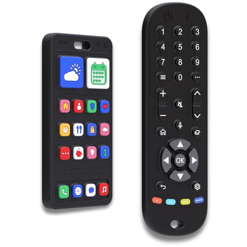 Baby Fernbedienung + Baby Telefon & Beissring - 100% Silikon Beissspielzeug, lebensechtes Spielzeug-