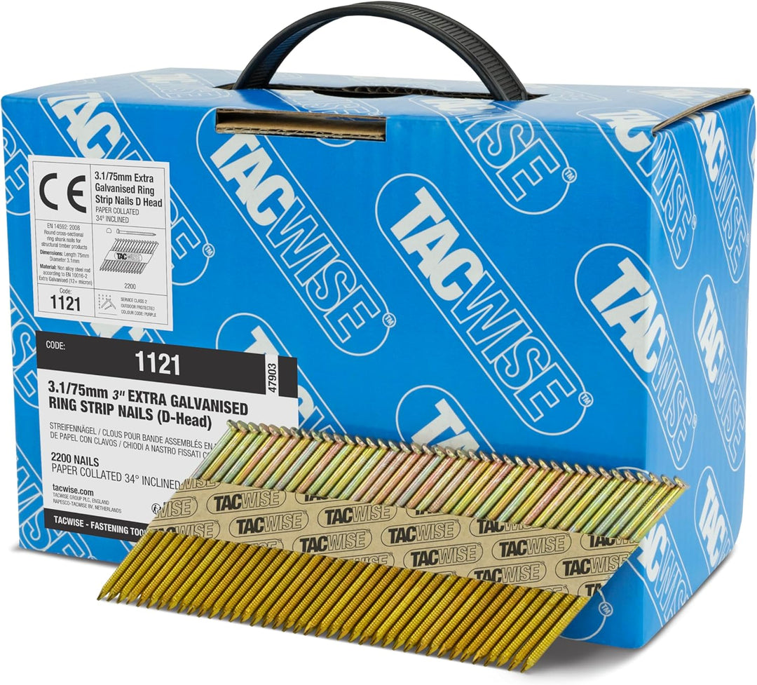Tacwise 1121 Typ 3,1/75mm verzinkte Streifennägel Ring, 2200 Stück, Silber 2200 x 3.1 / 70mm 2200 St