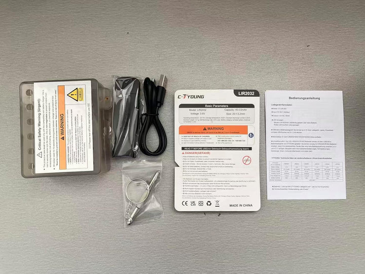Lir2032 Münzenbatterielader mit 2 Stück aufladbaren 3,6 V 2032 Knopfbatterien für aufladbare 2032 16