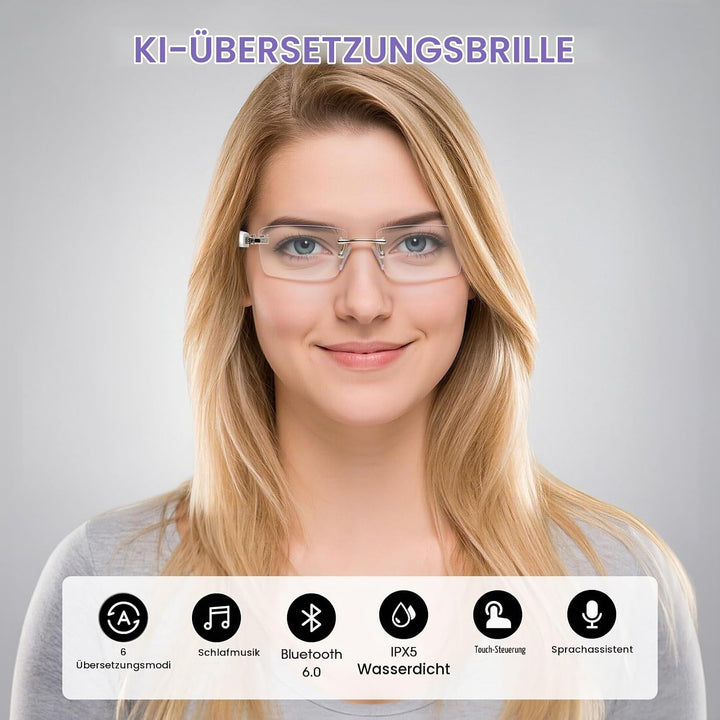 GenXenon AI Smart Brille, Photochrome Smart Glasses mit Offenen Lautsprechern, Echtzeit-Übersetzer f