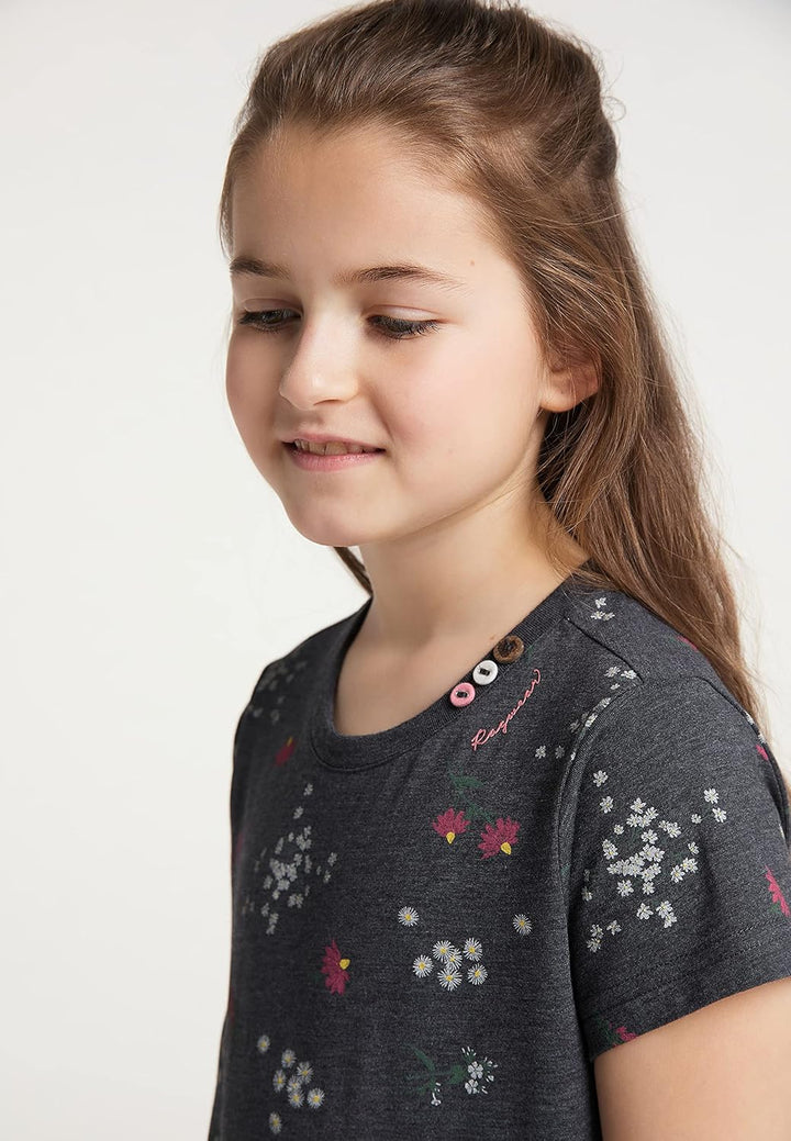 Ragwear Mädchen Kleid MAGY Flowers Kurzarm mit Blumen Print in sommerlichen Farben 140 Navy, 140 Nav