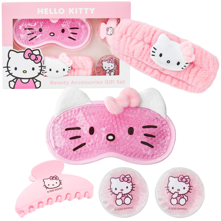 Hello Kitty Sanrio Beauty Set mit Gel Augenmaske Kühlend, Augen Pads, Haarband Damen & Haarklammer,