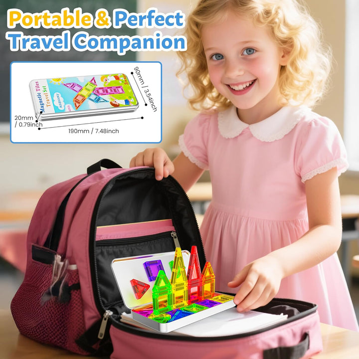 Magnetische Bausteine 41PCS Mini Magnetbausteine Reiseset Magnetspielzeug Mit Reisebox Montessori Re