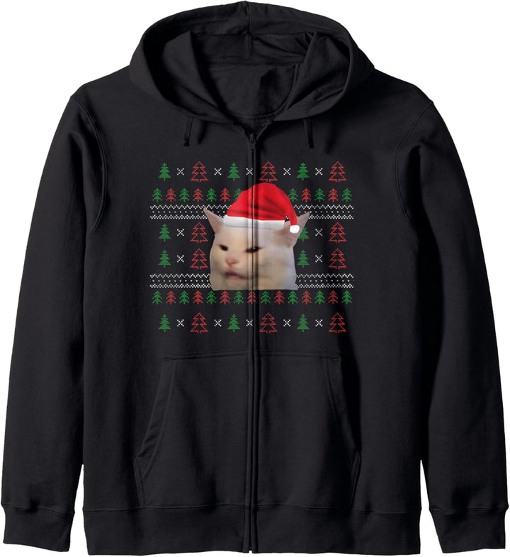 Frau Schreit Katze An Ugly Christmas Sweater Witziger Meme Kapuzenjacke