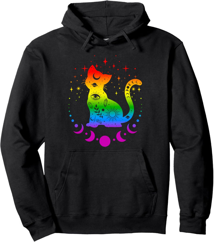 Rainbow Cat Gay Pride Flag colors, astronomy cat Pullover Hoodie