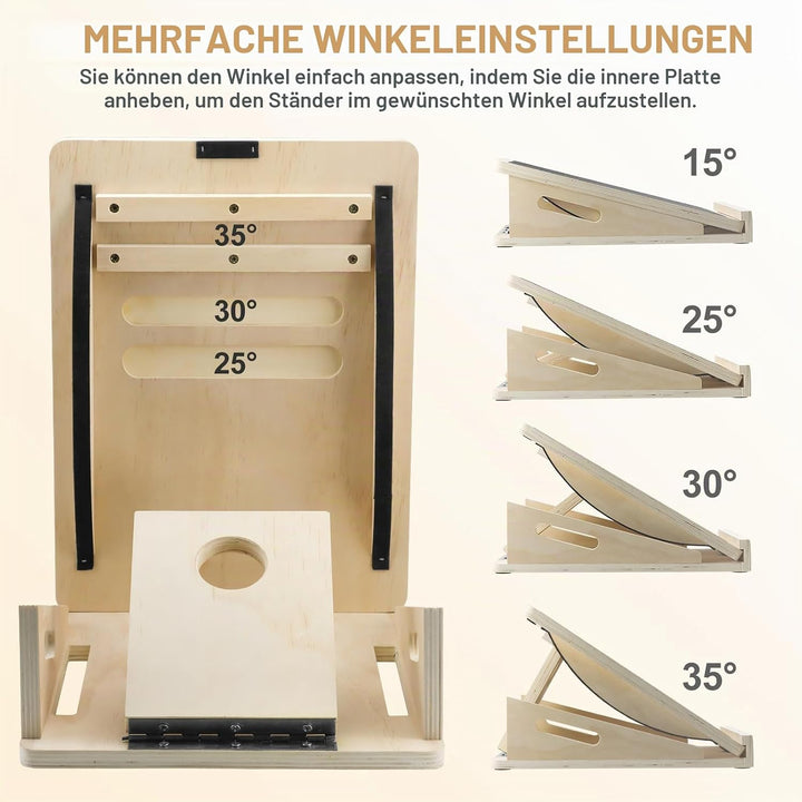 Qingning 2-in-1 Professionelles Schrägbrett aus Holz, Verstellbares Neigungsbrett und Wadendehner, S