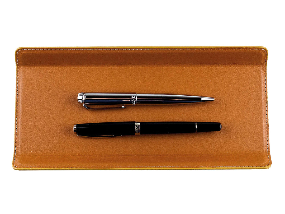 DELMON VARONE - Federschale aus Premium Leder Boxcalf braun - Echtleder Stiftablage für Kugelschreib