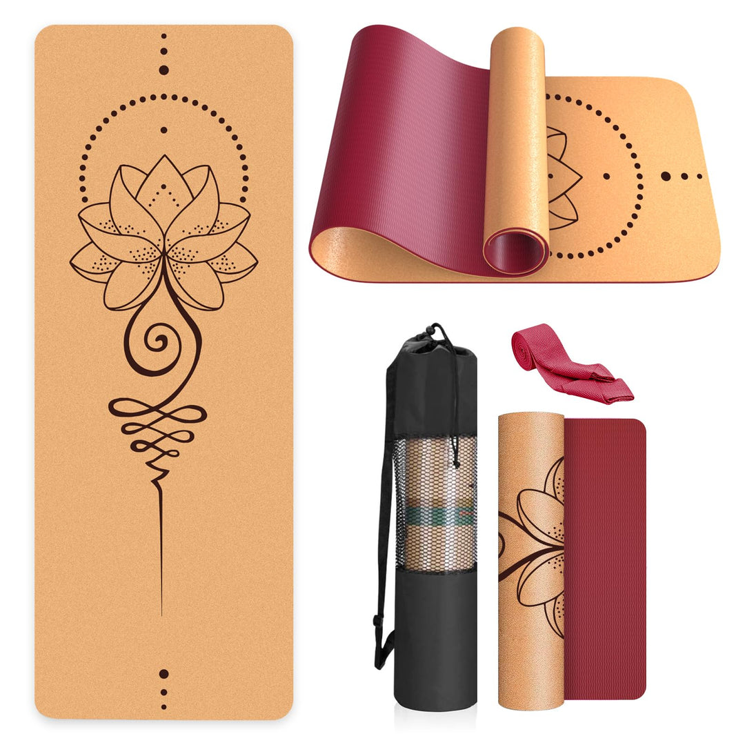 Yogamatte Kork – Rutschfeste Yoga Matte, Einzigartiges Design, Naturkautschuk TPE Gymnastikmatte, Tr
