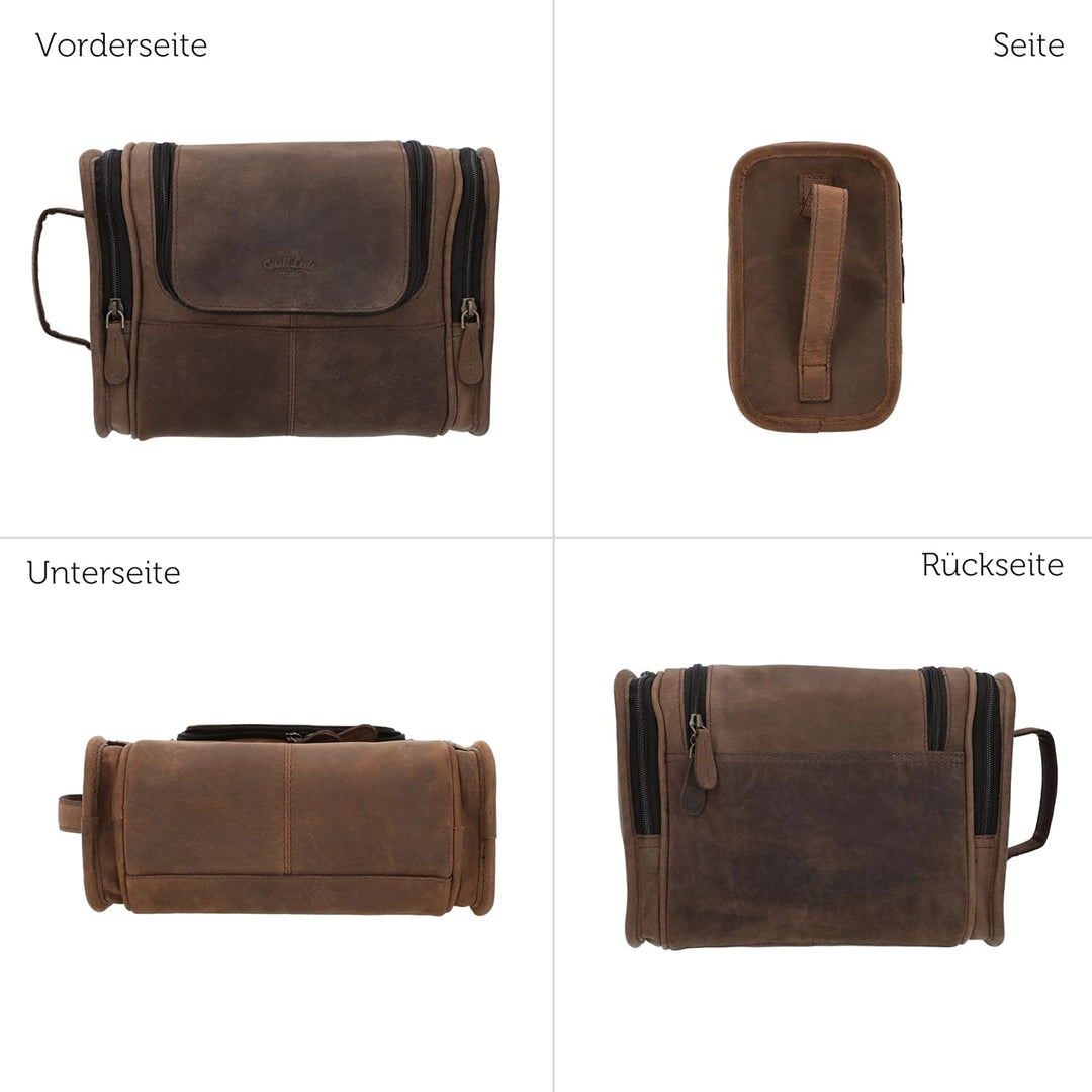 Gusti Kulturbeutel Herren Leder Chester – Edle Kulturtasche aus echtem Büffelleder – Robuste Kosmeti