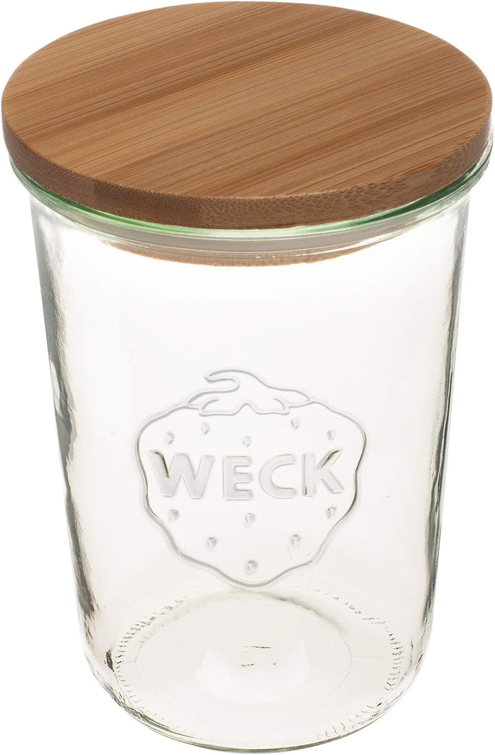 2er Set Weckgläser 3/4 L klar mit luftdichtem Deckel und Deckel 743, 2 Gläser mit Holzdeckel