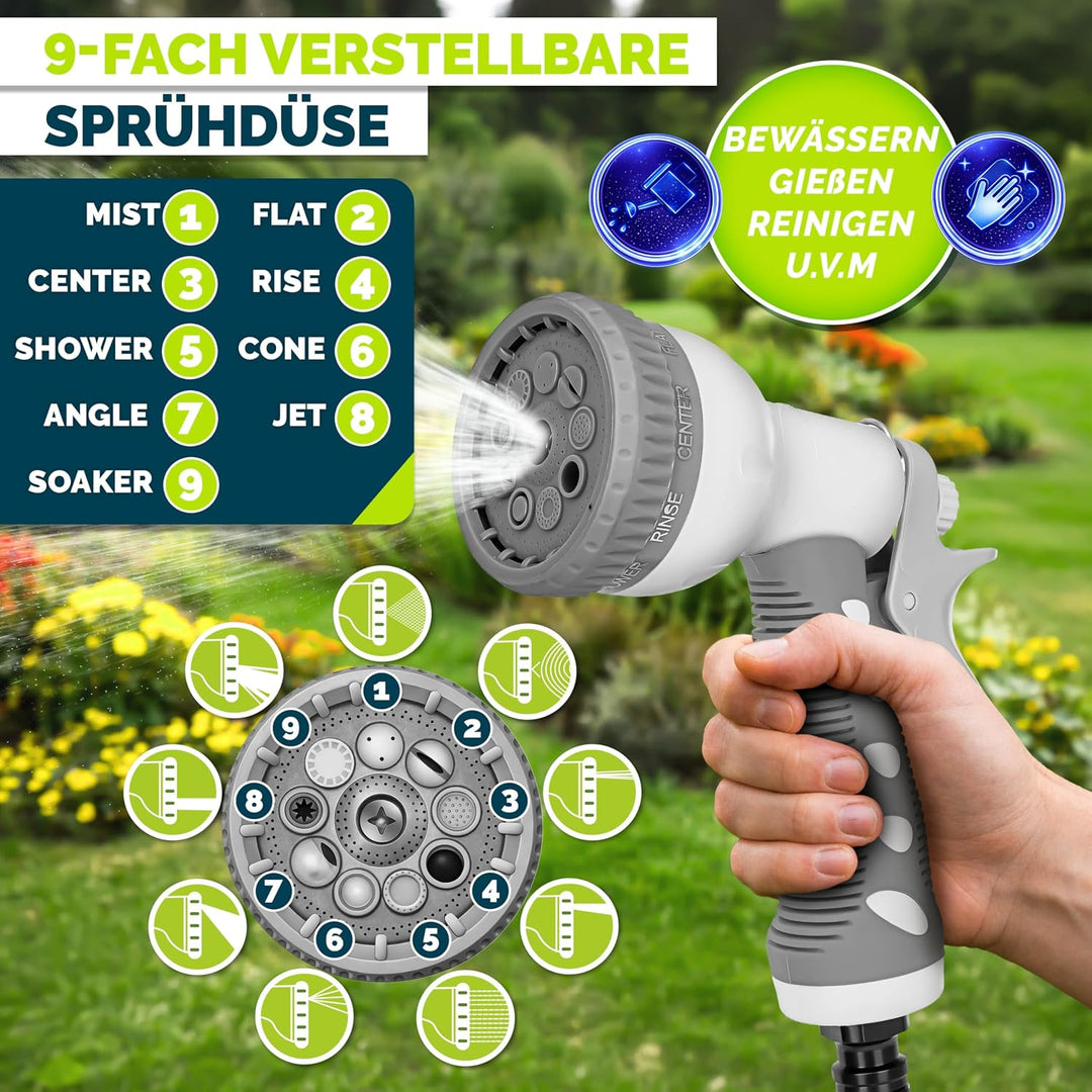 tillvex Schlauchtrommel Wasser mit Wandhalterung + Tragegriff | Schlauchaufroller mit Handbrause und