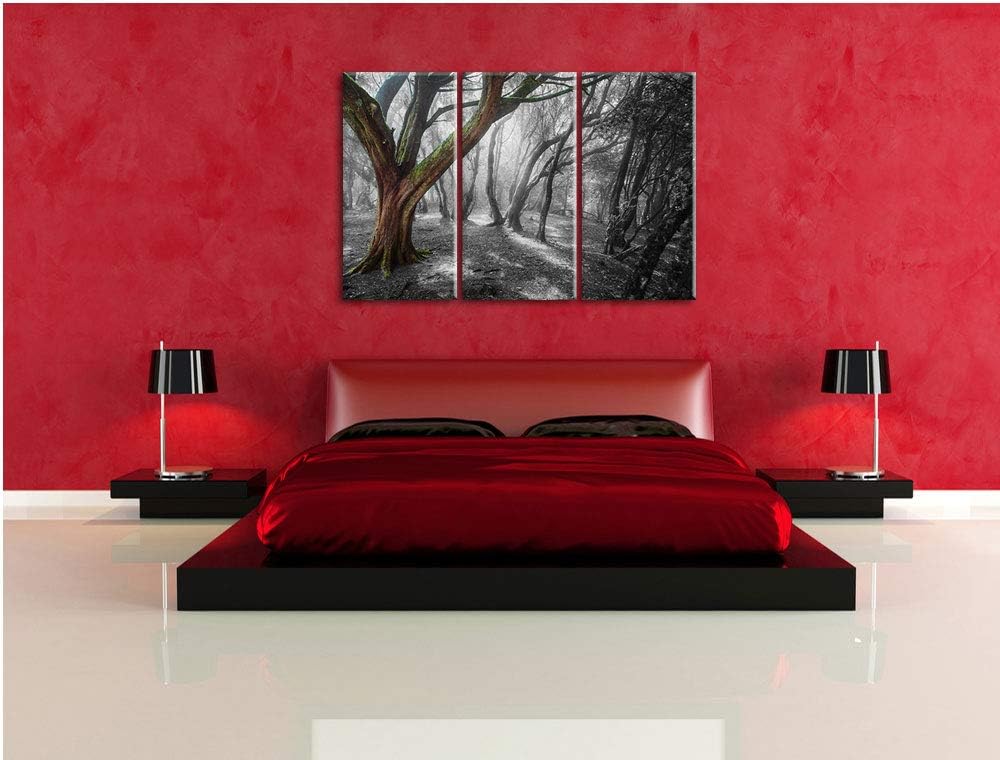einsamer Baum in tristem Grau schwarz/weiss 3-Teiler Leinwandbild 120x80 Bild auf Leinwand, XXL ries