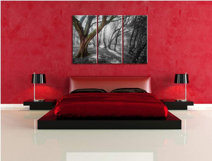 einsamer Baum in tristem Grau schwarz/weiss 3-Teiler Leinwandbild 120x80 Bild auf Leinwand, XXL ries