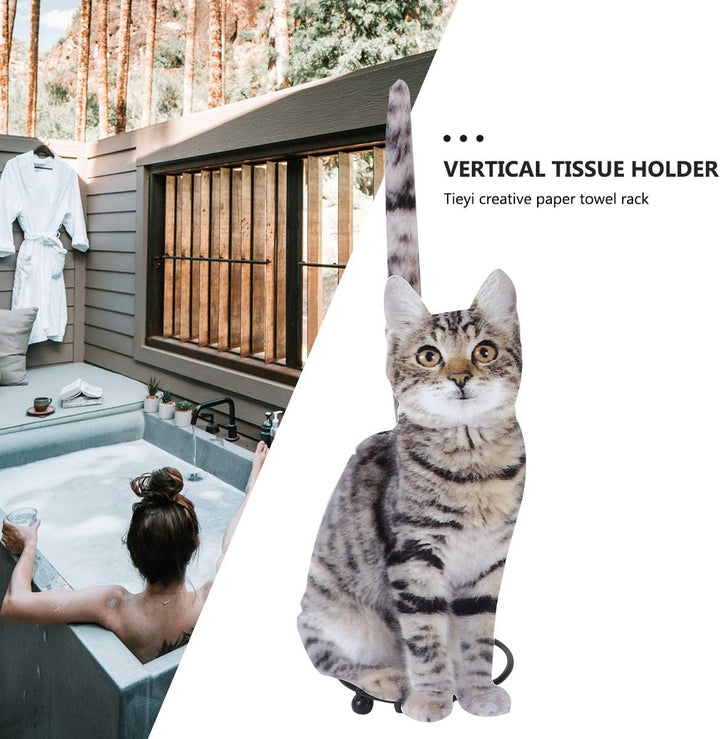 Hemoton Stehender Rollenhalter Küchenpapierhalter Grau Katze Figur Eisen Kunst Toilettenpapierhalter