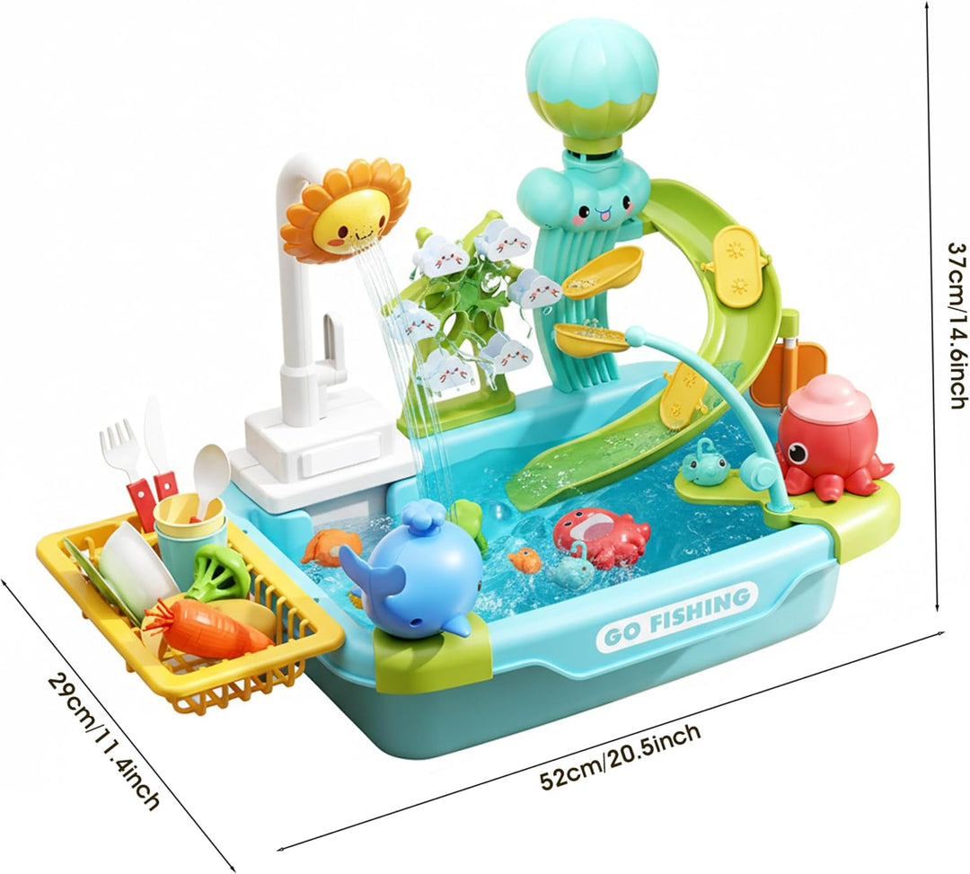 Kleinkind-Waschbecken mit fliessendem Wasser, Kinderspielspielzeug-Set – multifunktionaler Wasserspi
