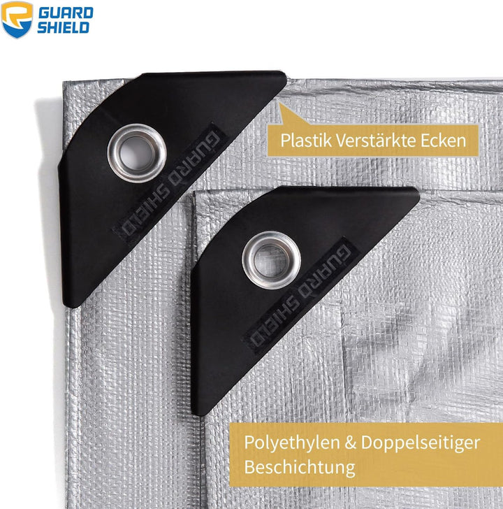 GUARD SHIELD Abdeckplane mit Ösen Wasserdicht 5m x 5m Grau Plane Gewebeplane 160g/㎡ Schutzplane Allz
