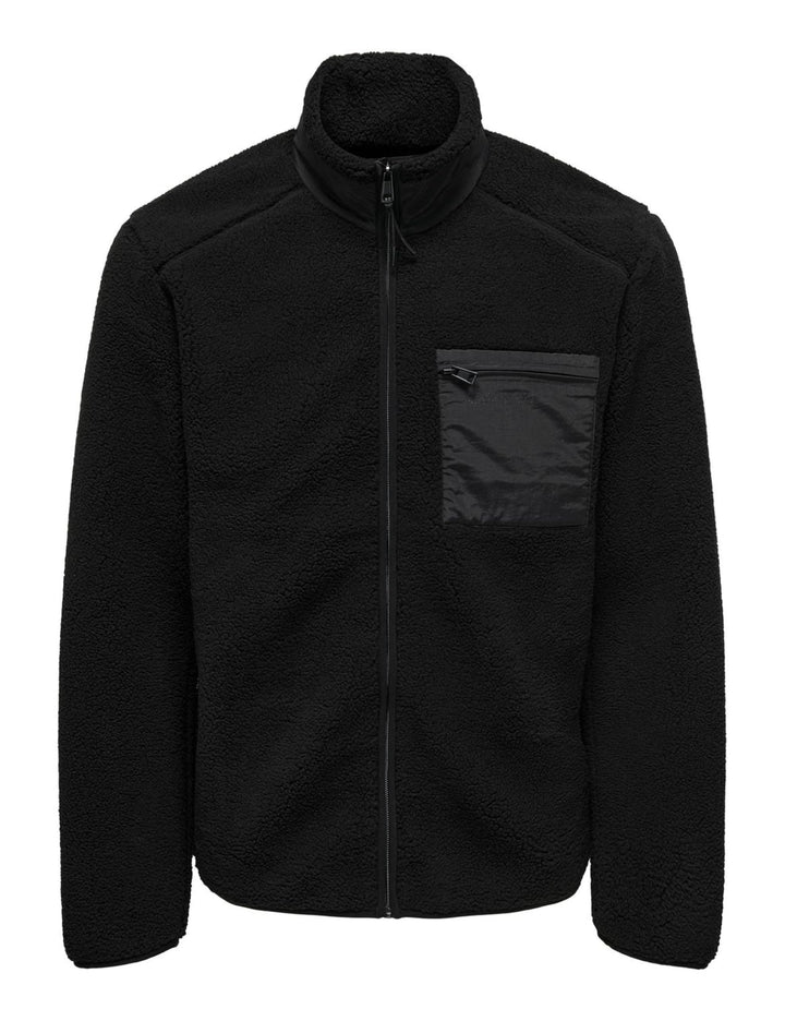 ONLY &amp; SONS male Teddyfell Jacke Hoch geschlossen Gummizug am Handgelenk Jacke L Schwarz, L Schwarz