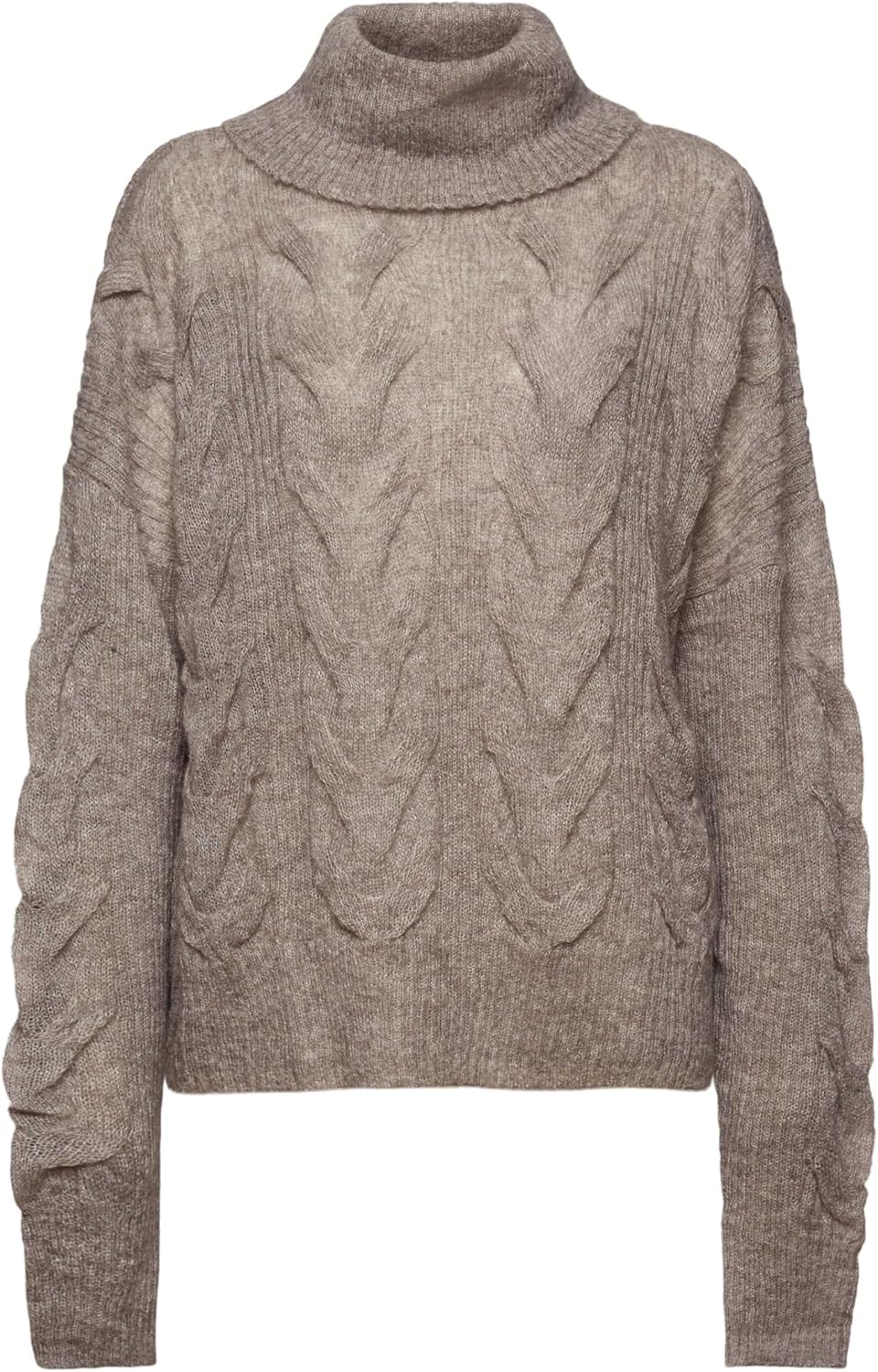 ESPRIT Rollkragenpullover aus Zopfstrick XS Brown Grey, XS Brown Grey