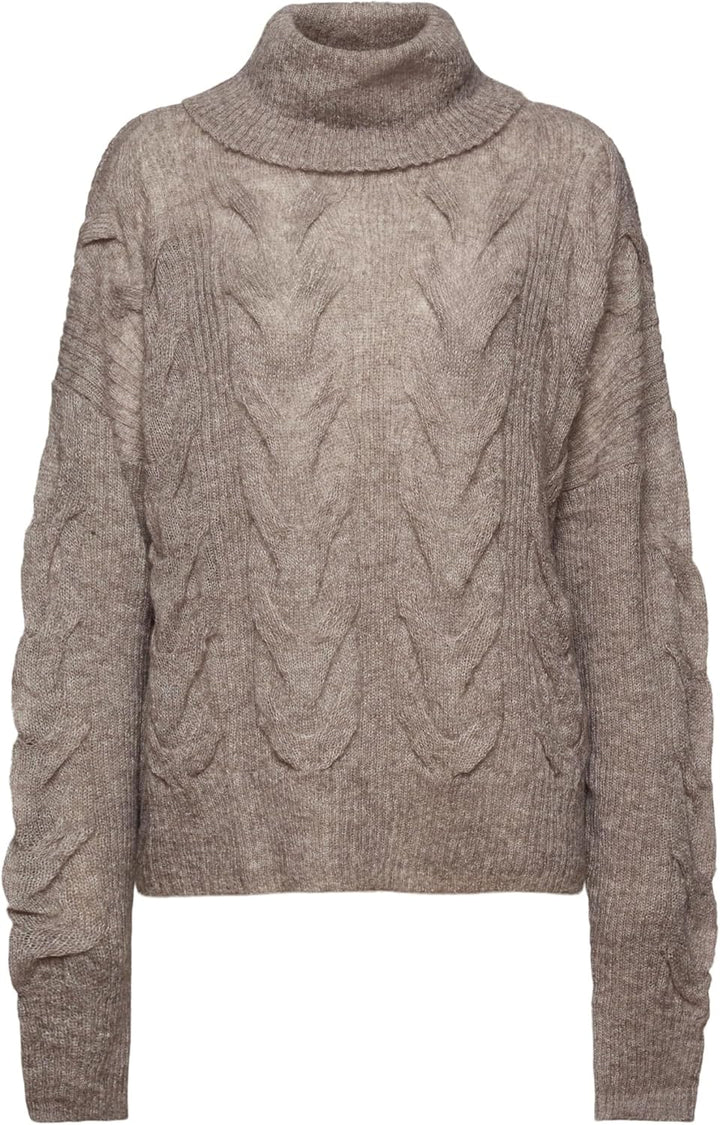 ESPRIT Rollkragenpullover aus Zopfstrick XS Brown Grey, XS Brown Grey