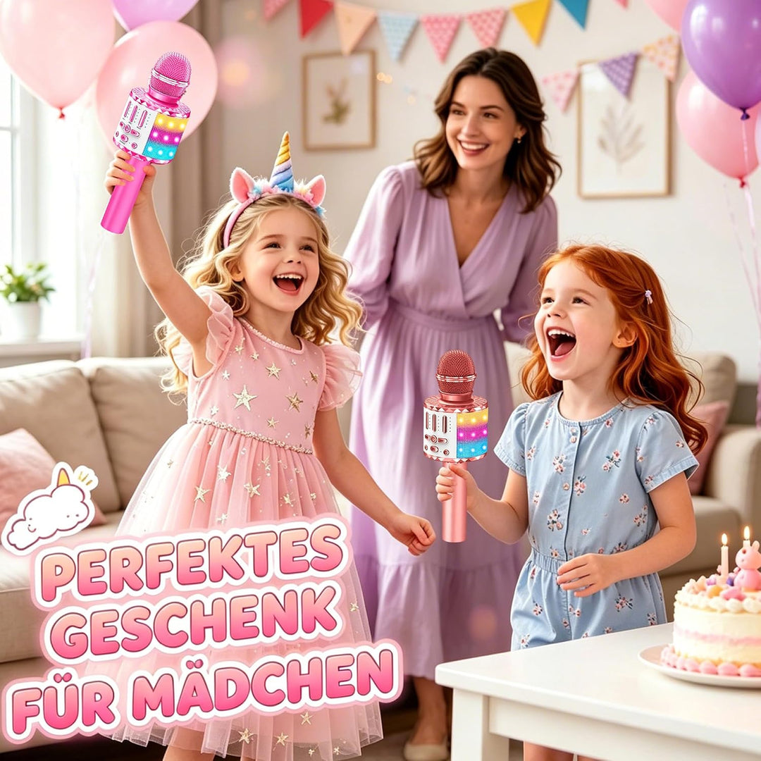 Karaoke Mikrofon, Drahtloses Bluetooth Mikrofon Kinder mit LED, Tragbares Karaoke Maschine zum Singe