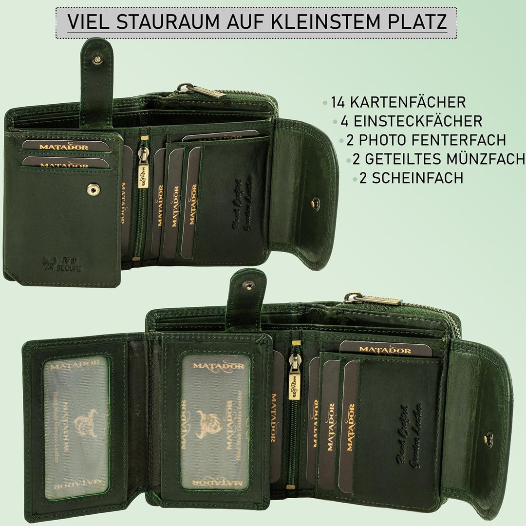 MATADOR |SARAGOSSA| RFID Blocker Leder Portemonnaie Damen| Geldbeutel Portmonee Damen mit Geschenk B