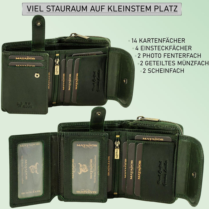 MATADOR |SARAGOSSA| RFID Blocker Leder Portemonnaie Damen| Geldbeutel Portmonee Damen mit Geschenk B
