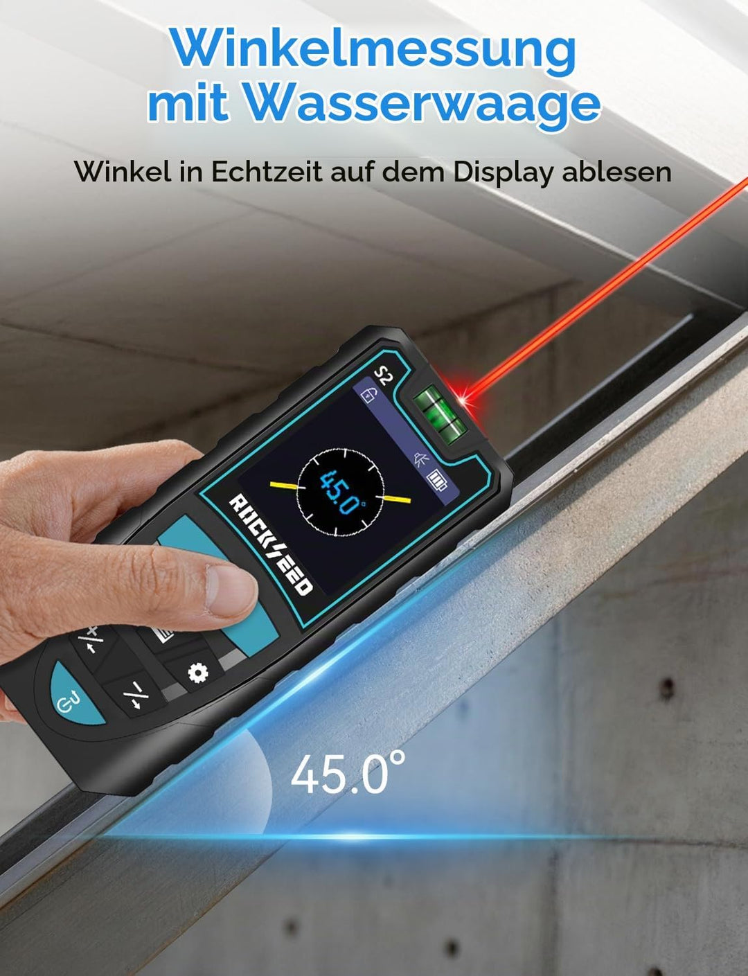 RockSeed Laser-Entfernungsmesser 50m, Drehbarer Farb-Bildschirm,5 Einheiten | 12 Messmodi, Elektroni