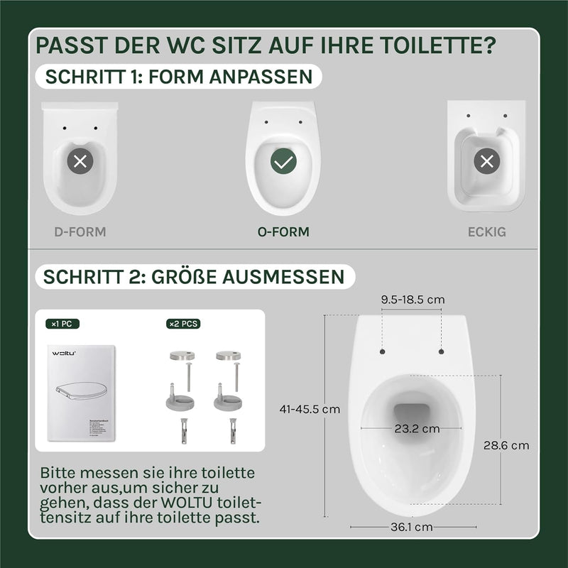 WOLTU Toilettendeckel, WC Sitz Toilettensitz mit Absenkautomatik, Toilettensitz aus Kunststoff, Fast