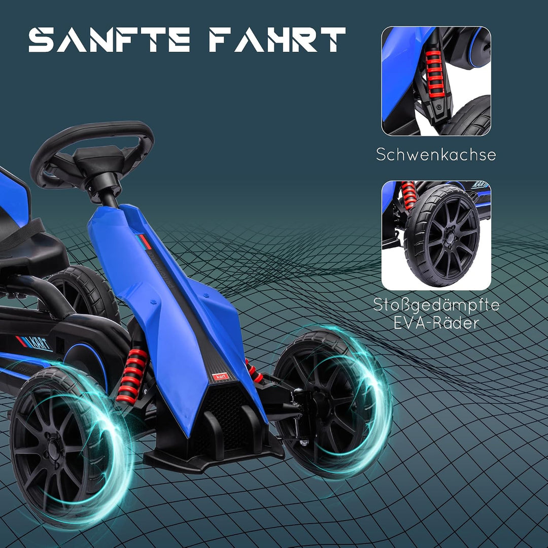 HOMCOM Gokart Tretauto mit Handbremse für Kinder 3-8 Jahren Schwarz | Verstellbarem Sitz, Vor- und R